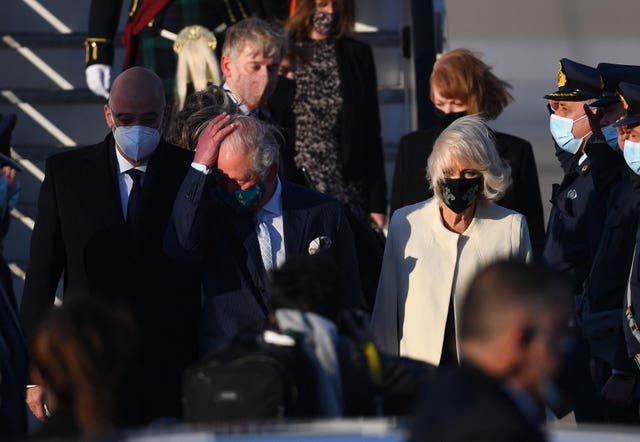 The Prince of Wales and the Duchess of Cornwall arriving in Greece (Victoria Jones/PA)