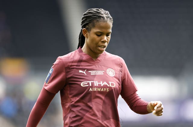 Manchester City’s Khadija Shaw during the Women’s League Cup final against Chelsea