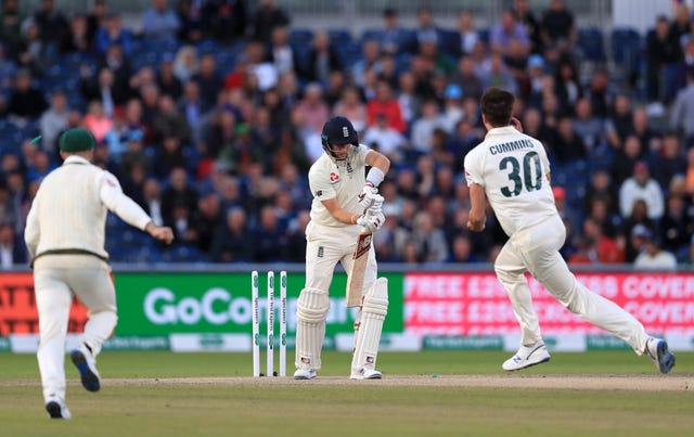 Joe Root was dismissed by Australia’s Pat Cummins for a duck on Saturday