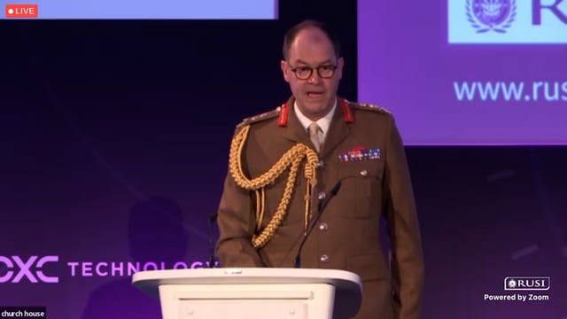 General Sir Patrick Sanders, the Chief of the General Staff (CGS) as he speaks at the RUSI annual Land Warfare conference 