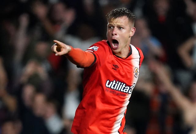 Mads Andersen celebrates for Luton