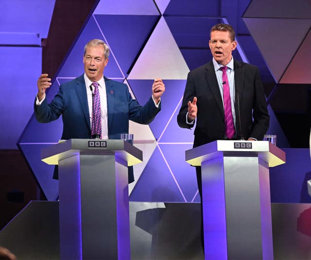 Reform UK leader Nigel Farage and leader of Plaid Cymru Rhun ap Iorwerth taking part in the BBC election debate