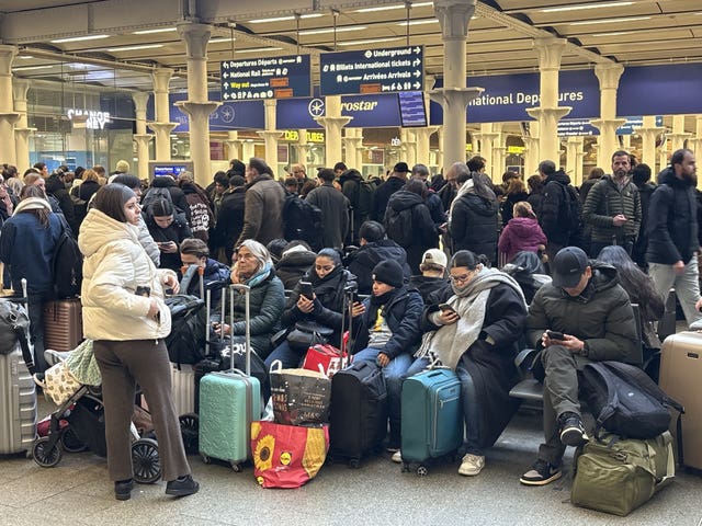 Delayed passengers at St Pancras train station, central London, after all Eurostar services were cancelled