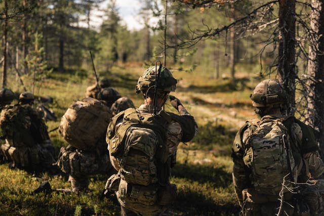Undated handout photo issued by Ministry of Defence of British troops taking taken part in Exercise Vigilant Knife alongside Swedish and Finnish Armed Forces