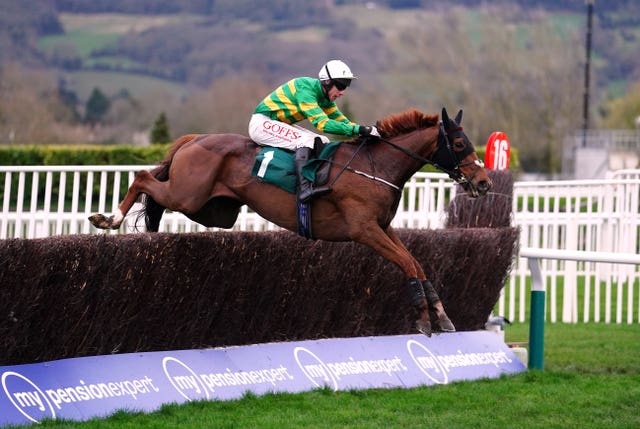 Corbetts Cross on his way to winning the National Hunt Chase at Cheltenham