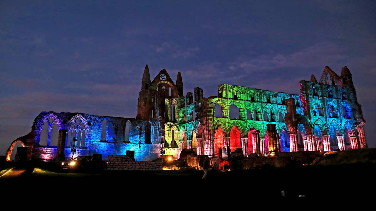 In Pictures Moon rises as Whitby Abbey lights up for Halloween