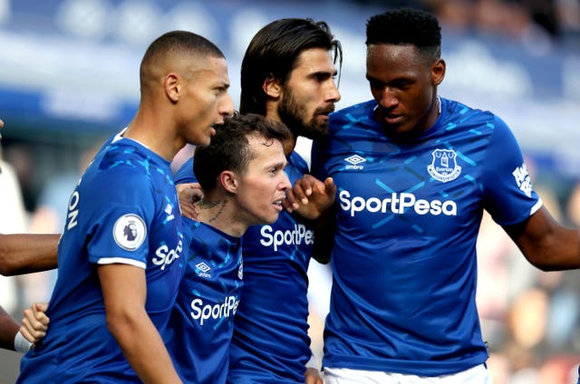 Bernard (second left) celebrates scoring the opener