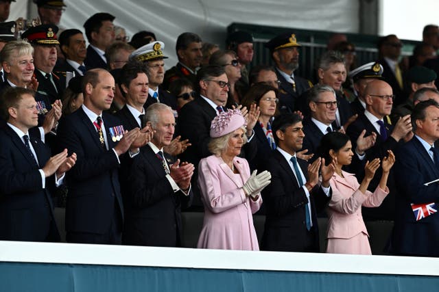 Defence Secretary Grant Shapps, the Prince of Wales, the King, the Queen, Prime Minister Rishi Sunak and his wife, Labour leader Sir Keir Starmer, Scottish First Minister John Swinney and Foreign Secretary Lord David Cameron among crowds at the D-Day commemorations in France