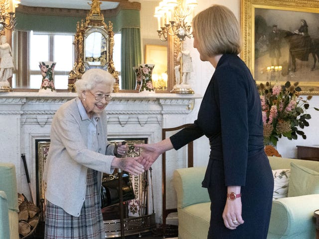 Liz Truss is welcomed by the Queen at Balmoral 