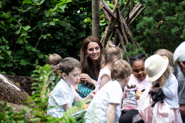 The Duchess of Cambridge during a visit to her Back to Nature Garden at Hampton Court Palace Garden Festival 