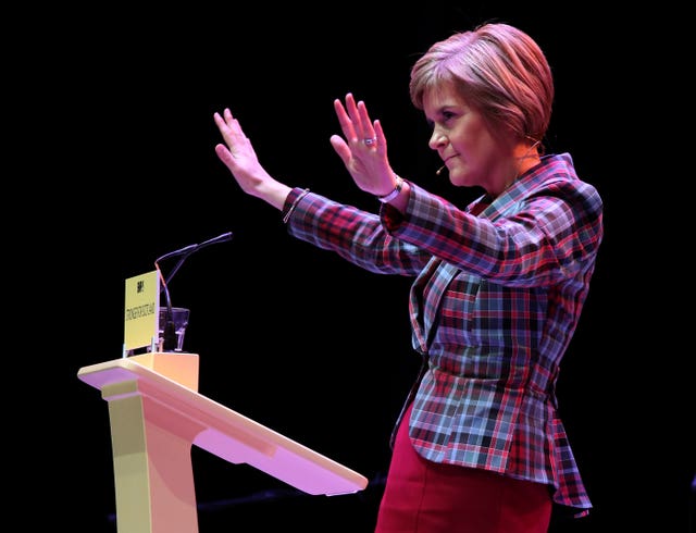 Nicola Sturgeon speaking at a rally in Glasgow 