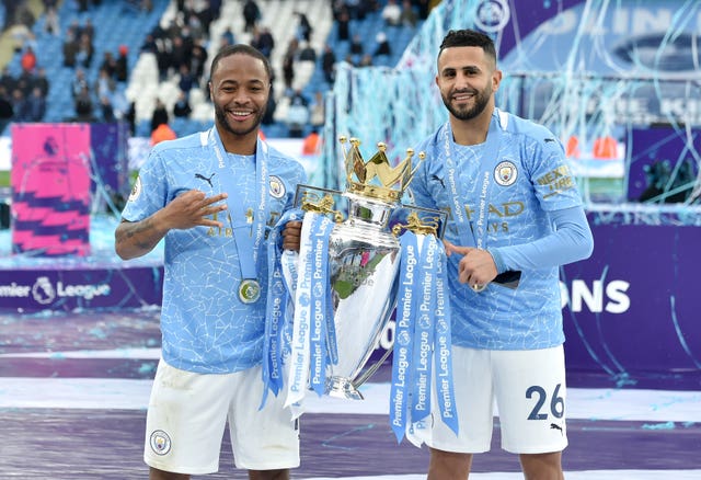 Sterling (left) has won the Premier League four times with City