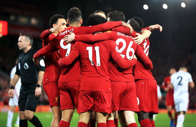 Liverpool need just two wins to guarantee a first Premier League title (Peter Byrne/PA)