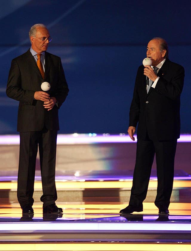 Franz Beckenbauer with former FIFA president Sepp Blatter ahead of the draw for the 2006 World Cup