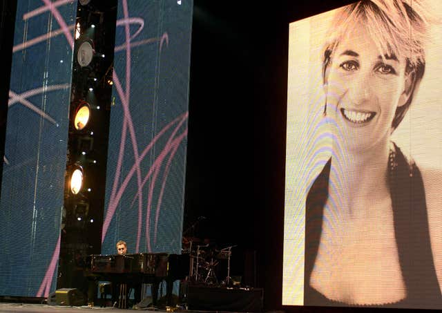 Sir Elton John performing during the charity concert in memory of Diana, Princess of Wales on what would have been her 46th birthday at Wembley Stadium, London (John Stillwell/PA)