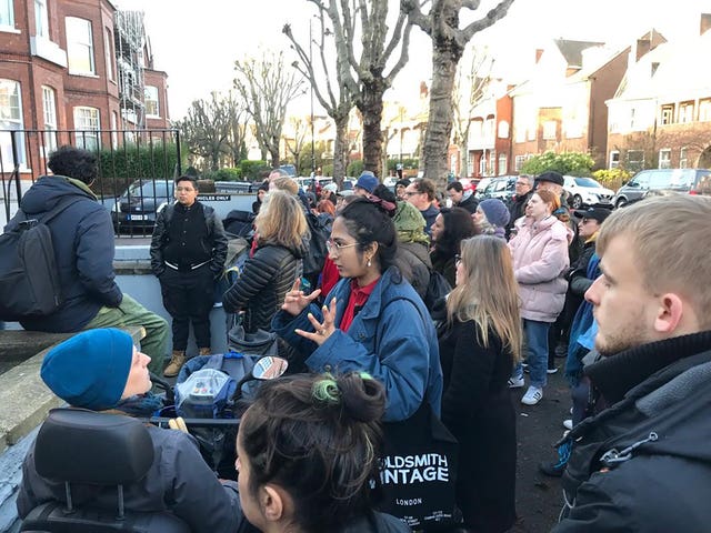 Protesters gathered outside a hotel in north London on Tuesday 