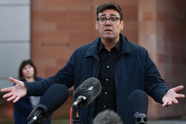 Greater Manchester Mayor Andy Burnham speaks to the media outside Bridgewater Hall