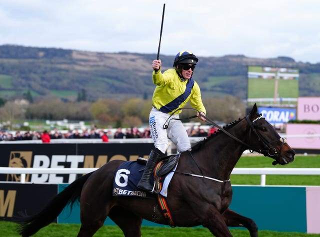 Sean Flanagan celebrates winning the Champion Chase on Marine Nationale 