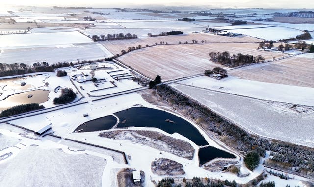 Aerial view of snowy fields