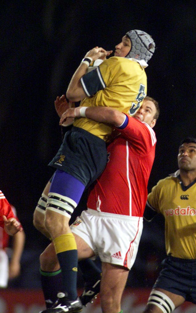 Justin Harrison, top, claims a lineout in Australia A's game against the Lions