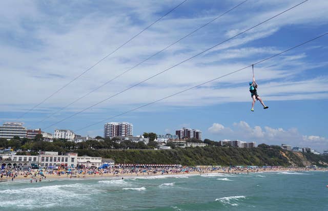 Zip-lining across the sea from Bournemouth pier 