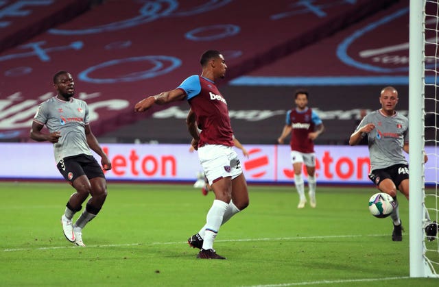 Sebastien Haller scores West Ham's first goal of the game against Charlton