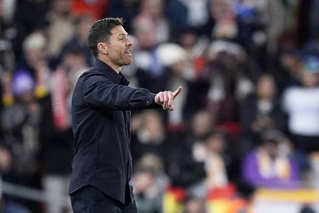 Real Madrid manager Xabi Alonso gestures on the touchline against Liverpool