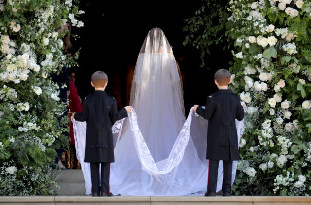 Meghan arrives at St George’s Chapel in Windsor Castle for her wedding to Harry. Jane Barlow/PA Wire