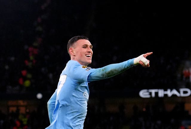 Manchester City’s Phil Foden celebrates scoring 