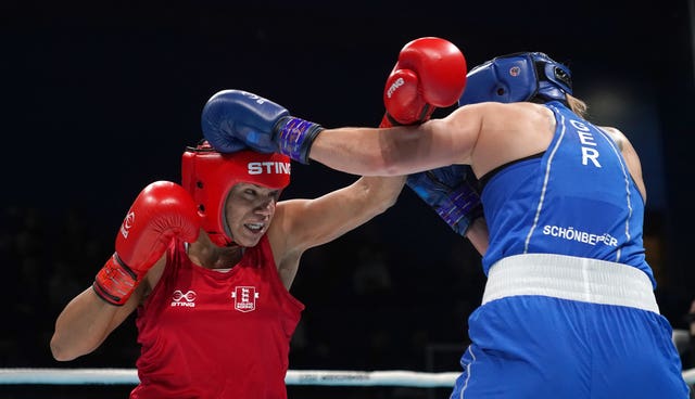 Chantelle Reid lands a left hand on Germany's Irina Schonberger at this year's World Boxing Cup in Sheffield