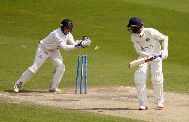 Sussex wicketkeeper Ben Brown stumps Lanacashire's Saqib Mahmood during day four of the LV= Insurance County Championship match at the County Ground, Brighton