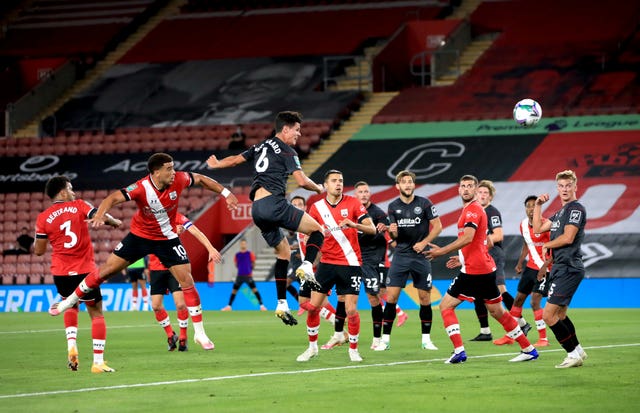 Christian Norgaard (centre) headed the opener in the 2-0 win at Southampton (Adam Davy/PA).