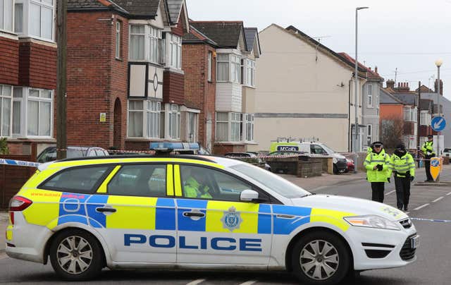 Police at the scene in St Leonards, East Sussex