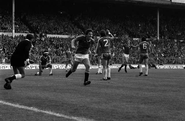 Norman Whiteside, centre, also scored in the final against Brighton (PA)