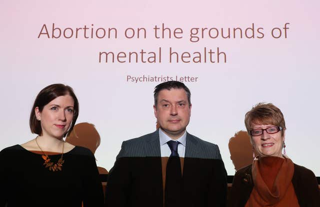 Prof Patricia Casey (right), Dr Anne Doherty and Dr Martin Mahon at a press conference where consultant psychiatrists outlined abortion concerns (Brian Lawless/PA)