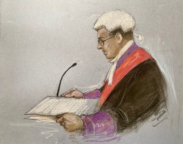 Court artist drawing of His Honour Judge Tim Gittins delivering sentence at Newcastle Crown Court