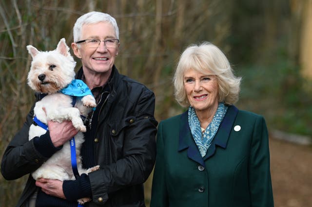 File photo dated 2/2/2022 of the then Duchess of Cornwall with Battersea Ambassador Paul O’Grady.