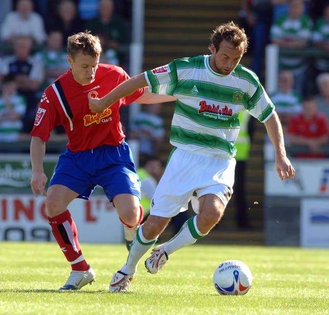 Stewart, right, in action for Yeovil