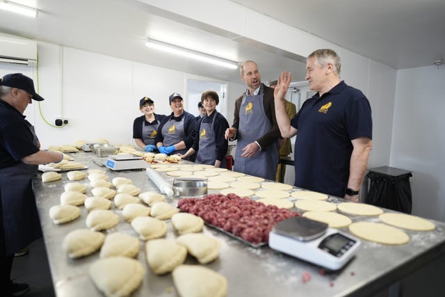 The Prince of Wales, known as the Duke of Cornwall while in Cornwall, is shown how pasties are made during his visit to the Gear Farm Pasty Company, a family-run farm known for producing traditional Cornish pasties in St Martin, Helston, as he visits Cornwall for St Piran’s Day