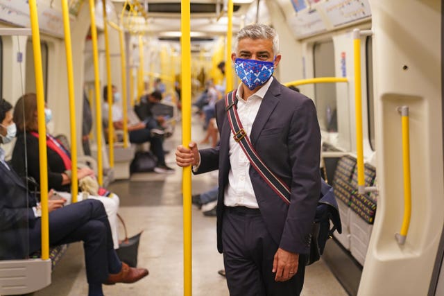 Sadiq Khan on a Circle Line train 