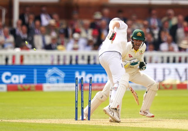 Zak Crawley is stumped by Australia wicketkeeper Alex Carey 