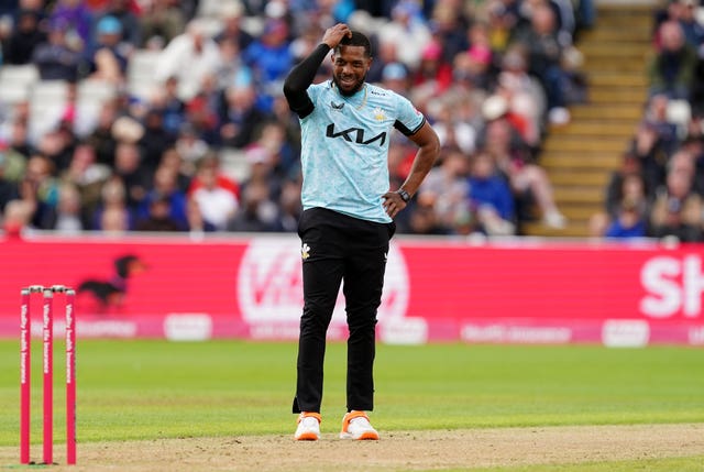 Chris Jordan reacts during Surrey's defeat to Somerset