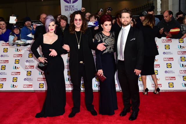 Kelly Osbourne, Ozzy Osbourne, Sharon Osbourne and Jack Osbourne arriving for The Pride of Britain Awards 2015