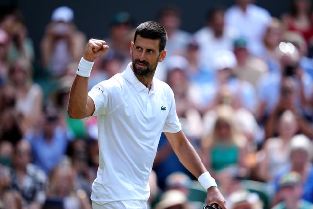 Novak Djokovic celebrates his victory over Dan Evans 
