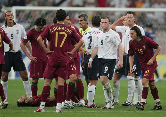Cristiano Ronaldo felt Rooney's wrath after his red card against Portugal at the 2006 World Cup.