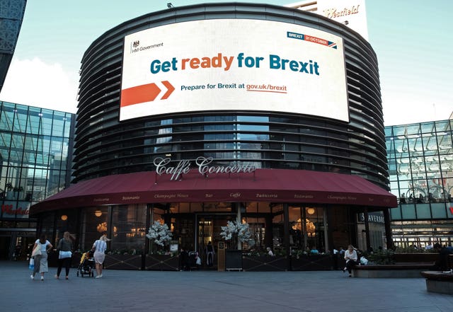 An electronic display showing a ‘Get ready for Brexit’ Government advert in London. (Yui Mok/PA)