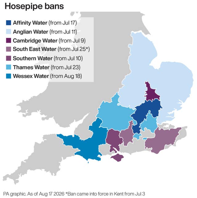 Graphic showing hosepipe ban areas