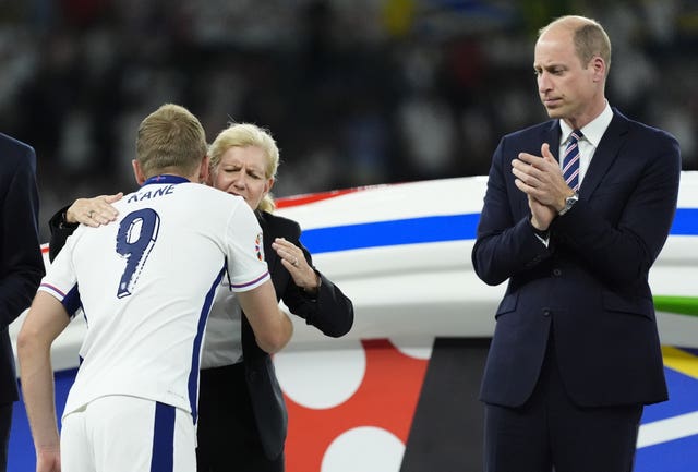 Harry Kane is greeted after the Euro 2024 final