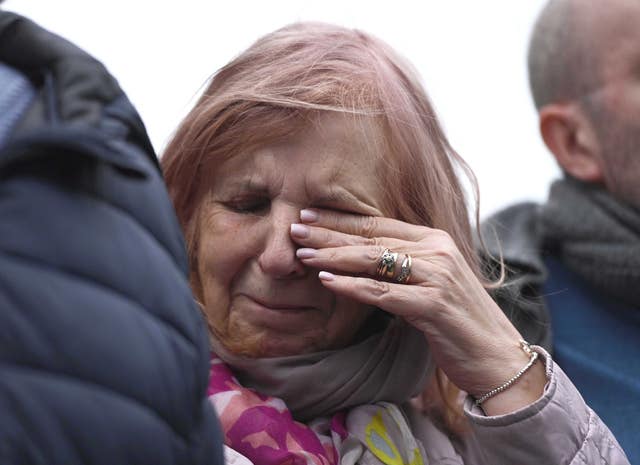 Natalie McNally&rsquo;s mother Bernie McNally wiping away tears outside Belfast Crown Court
