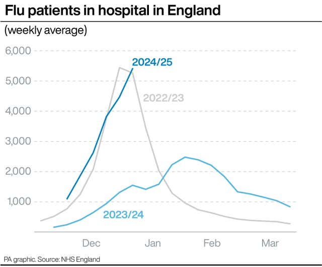 Graphic showing flu patients in hospital in England